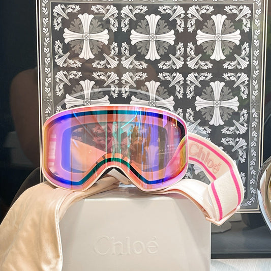 Inspired Chloé Ski Goggles – Pink Strap with Mirrored Lens (Unisex)