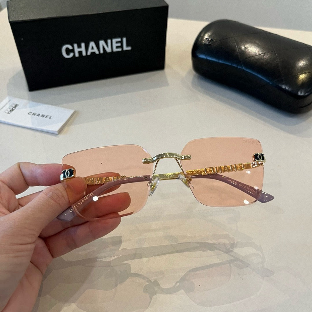Inspired Chanel 68071 – Rimless Pink Sunglasses with Logo Temples (1:1 Mirror Quality)