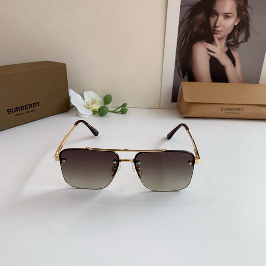 Inspired Burberry 24116 Aviator – Striped Temple Metal Sunglasses (1:1 Mirror Quality)- Gradient Brown