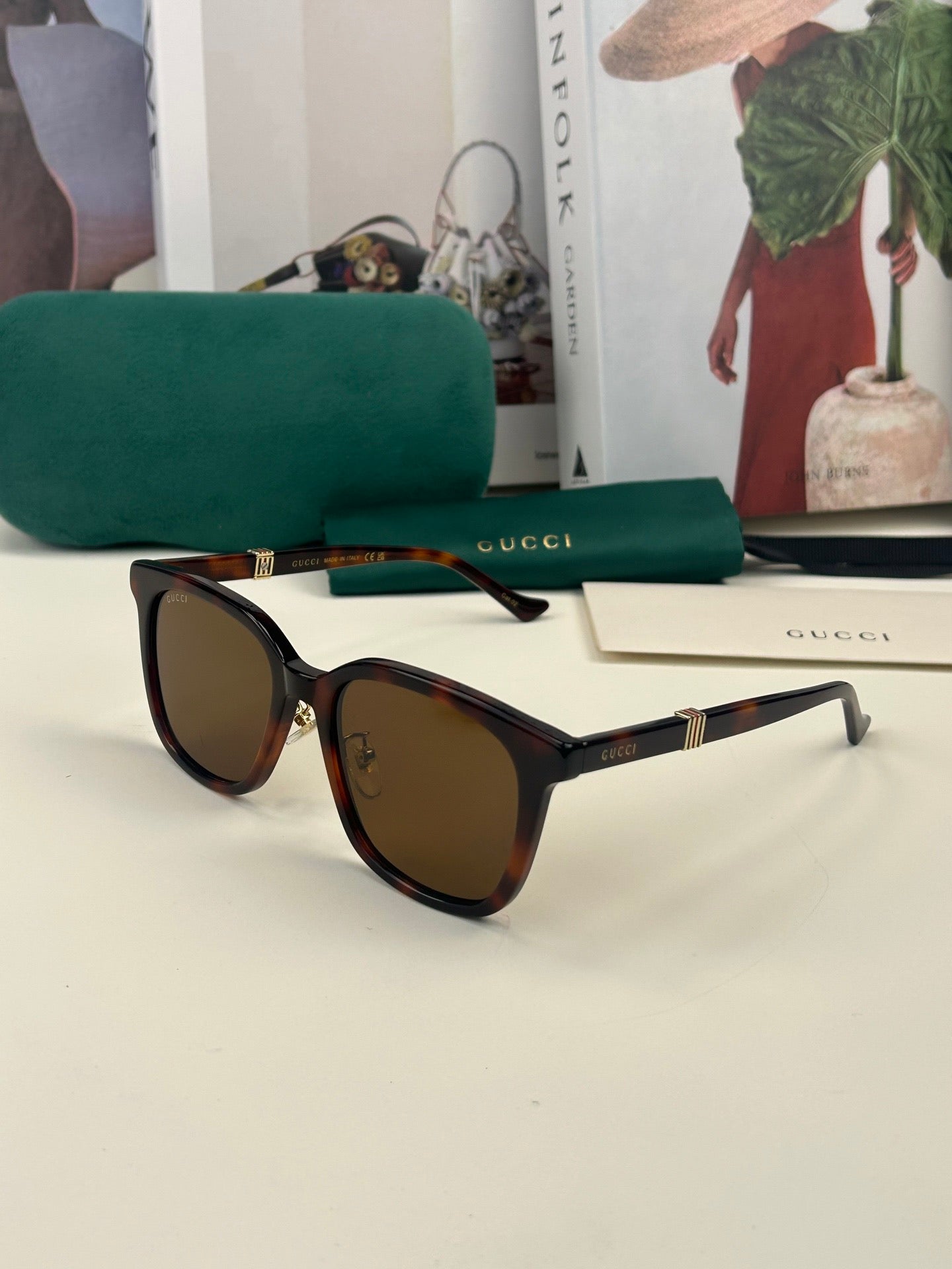 Inspired Gucci GG1498SK – Retro Square Sunglasses with Stripe Temples