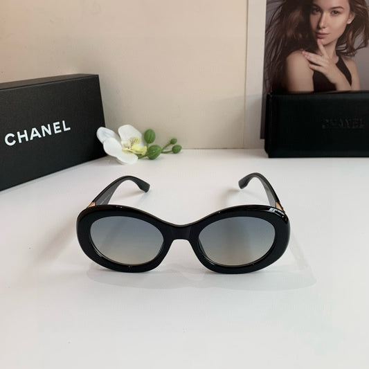 Inspired Chanel 58039 – Oval Sunglasses with Gold CC Temple Detailing (1:1 Mirror Quality)