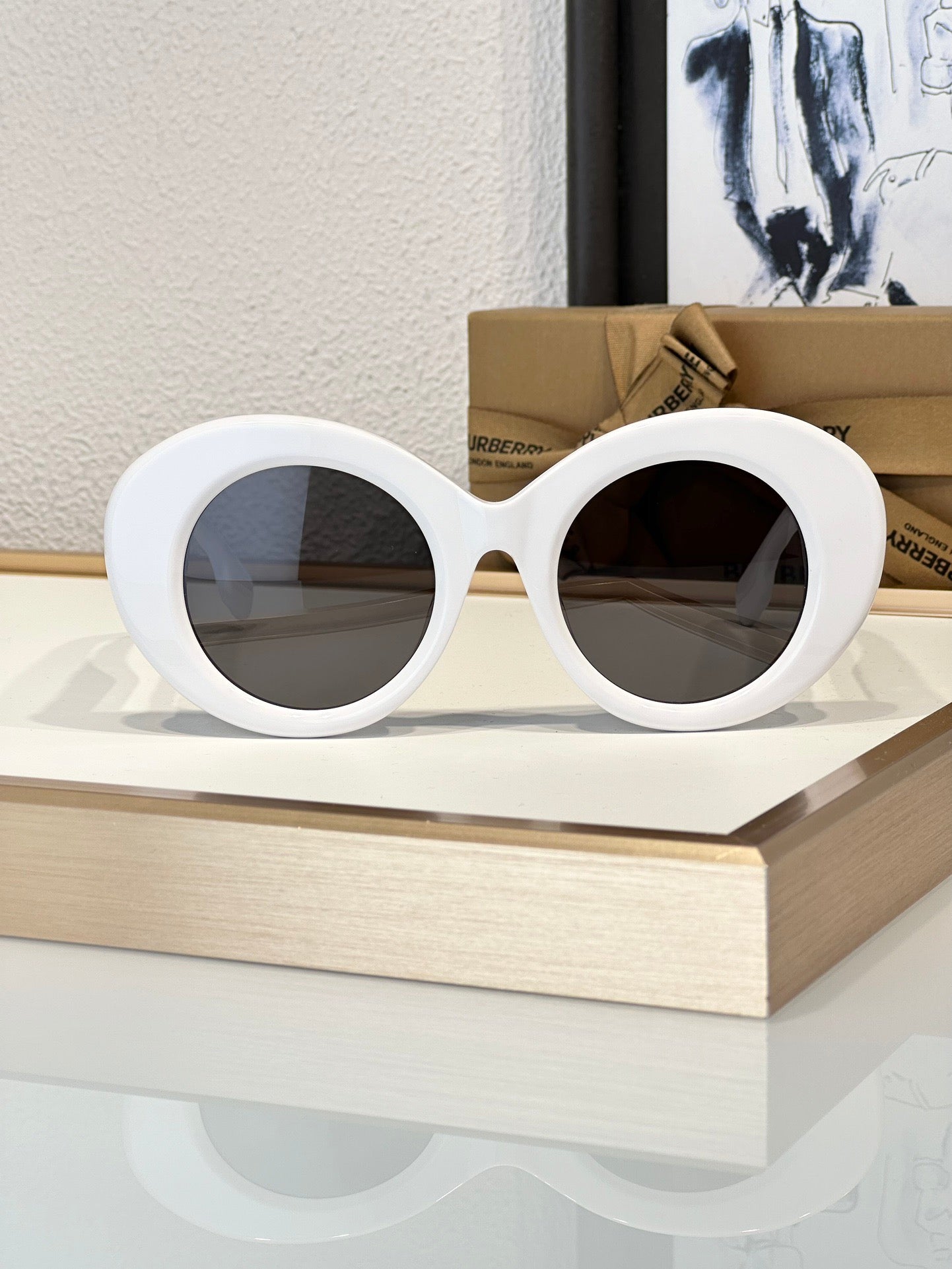 Inspired Burberry B4370U – Oversized Oval Sunglasses (1:1 Mirror Quality)- White