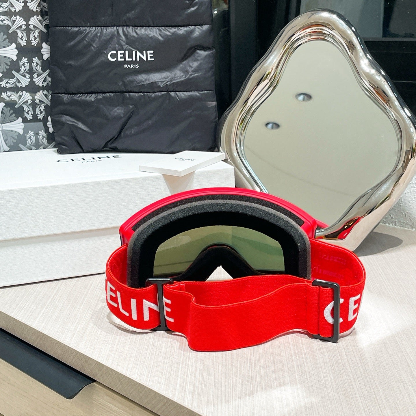 Inspired Celine Ski Goggles – Red Oversized Shield (Unisex)