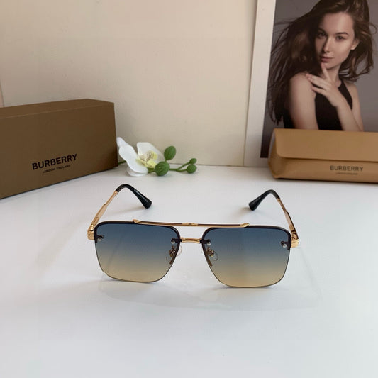 Inspired Burberry 24116 Aviator – Striped Temple Metal Sunglasses (1:1 Mirror Quality)- Gradient Grey blue