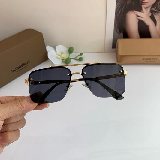 Inspired Burberry 24116 Aviator – Striped Temple Metal Sunglasses (1:1 Mirror Quality)- black