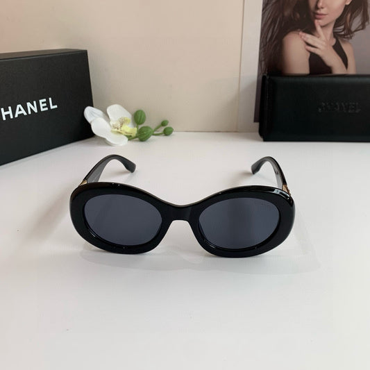 Inspired Chanel 58039 – Oval Sunglasses with Gold CC Temple Detailing (1:1 Mirror Quality)